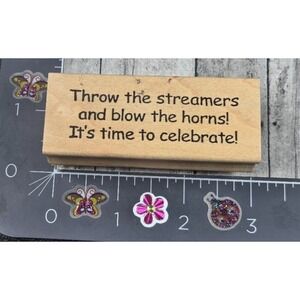 Inky Antics Throw The Streamers Horns Celebrate 2000 Rubber Stamp Wood #i41
